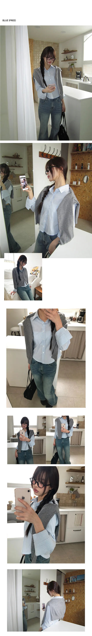 K-N Crop Striped Slim Shirt