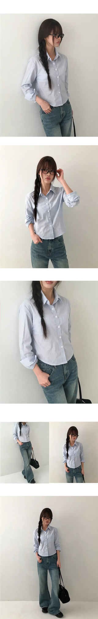 K-N Crop Striped Slim Shirt