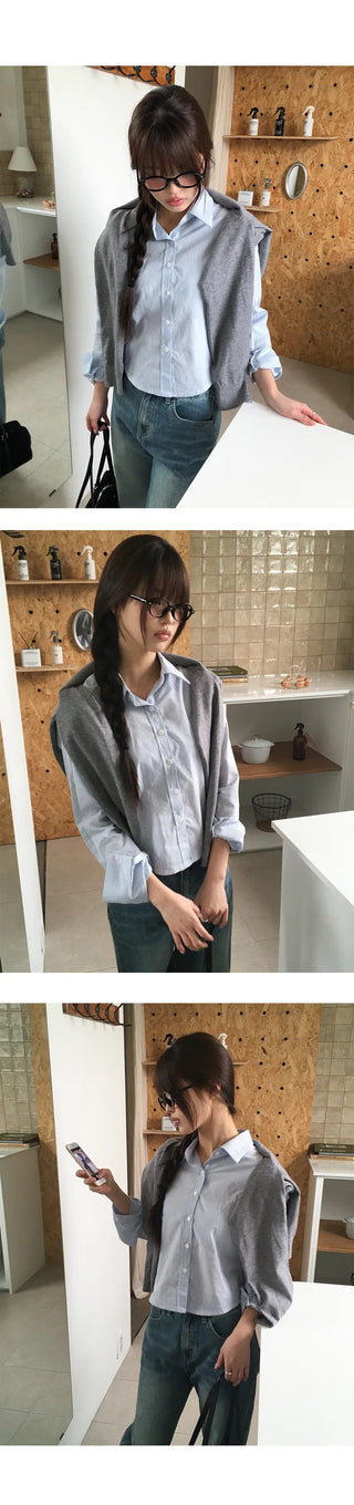 K-N Crop Striped Slim Shirt