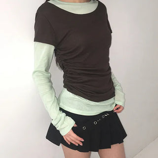 Tenlo Short Sleeve Color Block Round Neck T-shirt