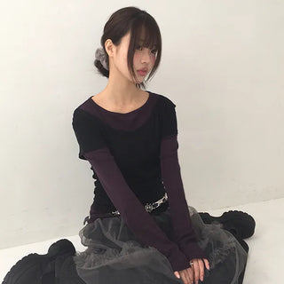 Tenlo Short Sleeve Color Block Round Neck T-shirt