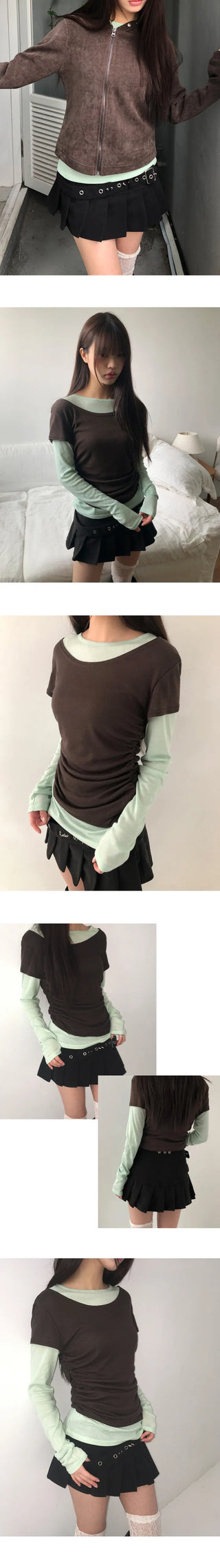Tenlo Short Sleeve Color Block Round Neck T-shirt