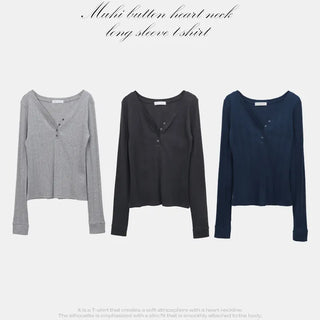 Muhi Button Warmer Heart Neck Long Sleeve T-shirt