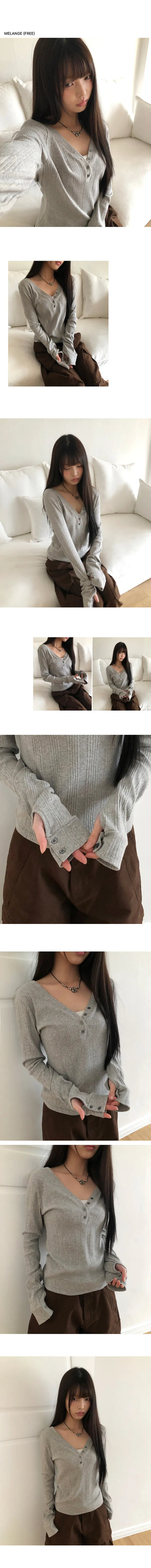 Muhi Button Warmer Heart Neck Long Sleeve T-shirt