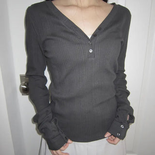 Muhi Button Warmer Heart Neck Long Sleeve T-shirt