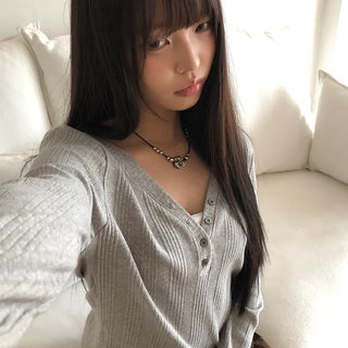 Muhi Button Warmer Heart Neck Long Sleeve T-shirt