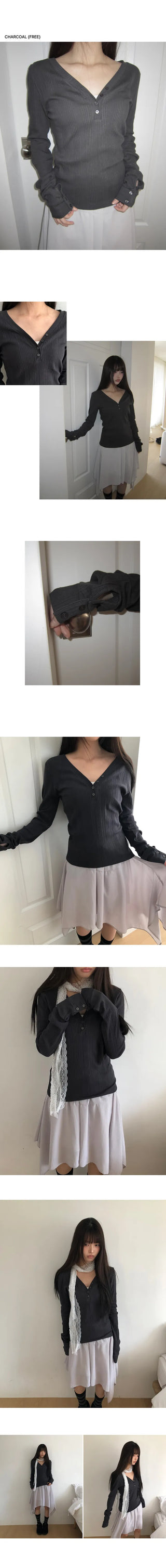 Muhi Button Warmer Heart Neck Long Sleeve T-shirt