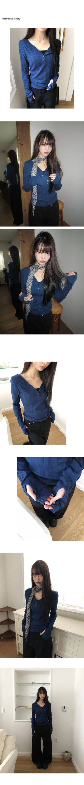 Muhi Button Warmer Heart Neck Long Sleeve T-shirt