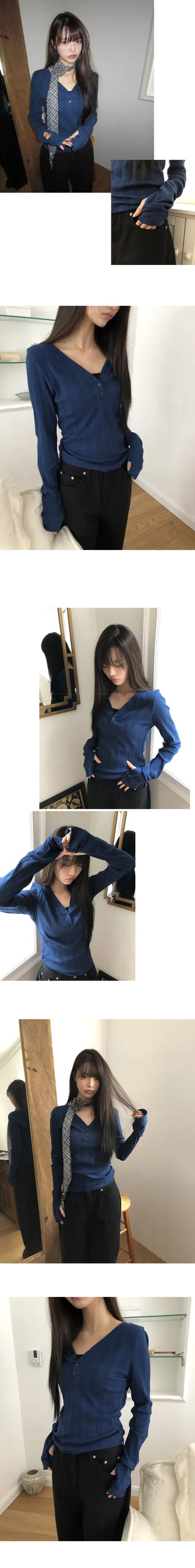 Muhi Button Warmer Heart Neck Long Sleeve T-shirt