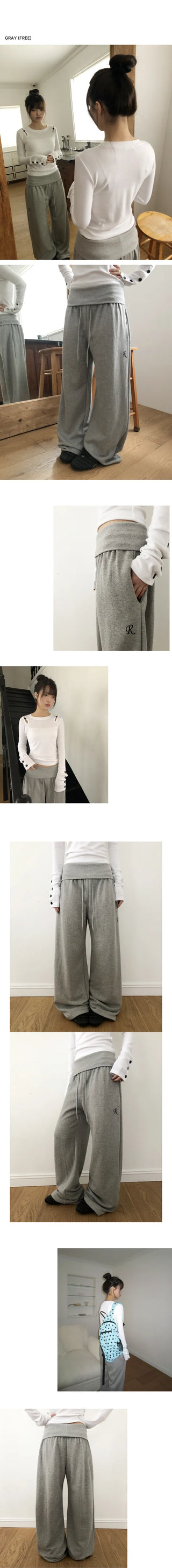 Jurang Ribbed Folding Elastic Wide Training Pants