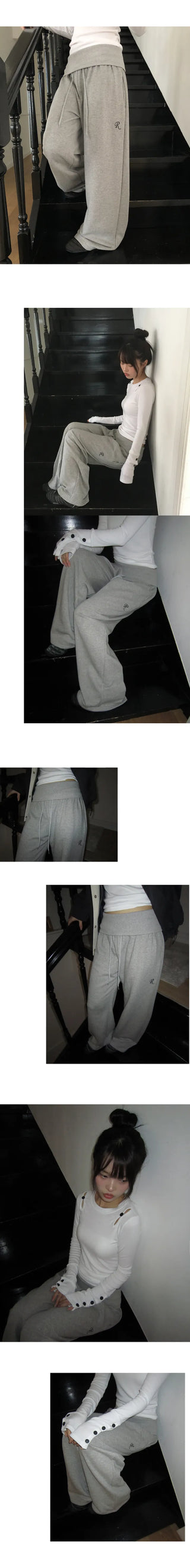 Jurang Ribbed Folding Elastic Wide Training Pants