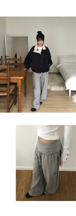 Jurang Ribbed Folding Elastic Wide Training Pants