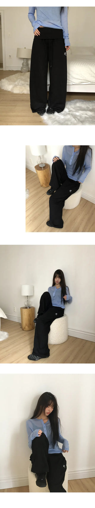 Jurang Ribbed Folding Elastic Wide Training Pants