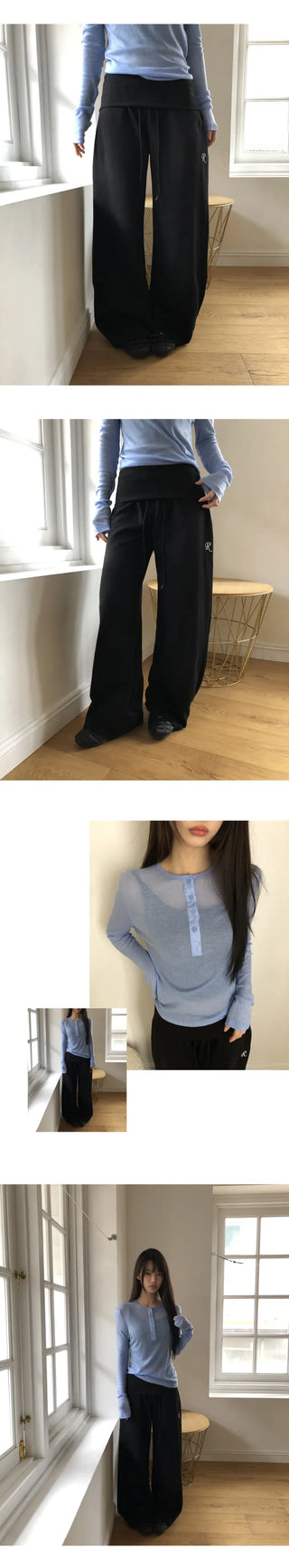 Jurang Ribbed Folding Elastic Wide Training Pants