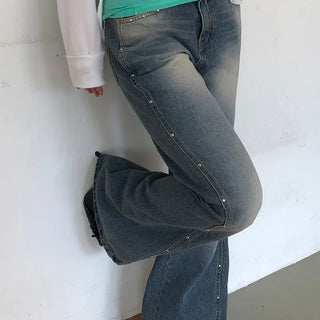Shiroon Stud Cut Bootcut Washed Denim Pants