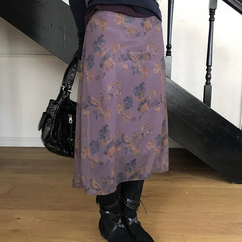 Jubel Flower Chiffon Midi Skirt