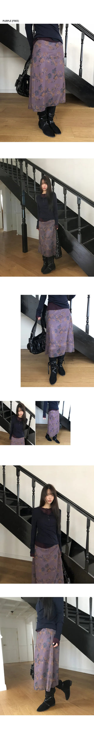 Jubel Flower Chiffon Midi Skirt