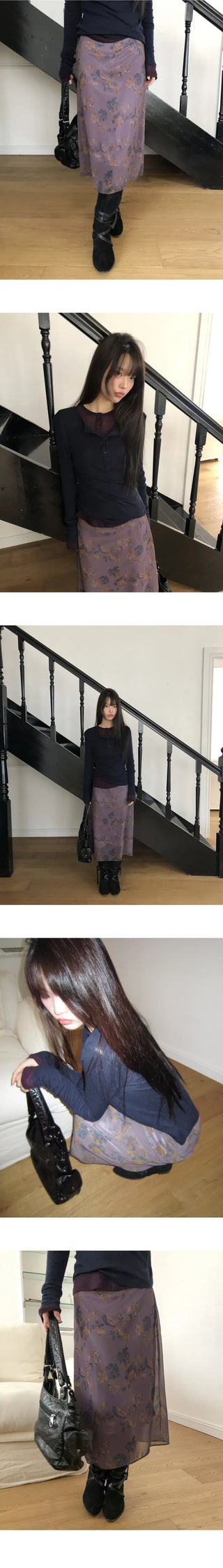Jubel Flower Chiffon Midi Skirt