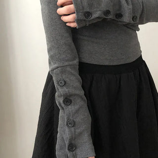 Juen Shoulder Slit Button Long Sleeve T-shirt