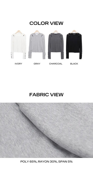 Juen Shoulder Slit Button Long Sleeve T-shirt