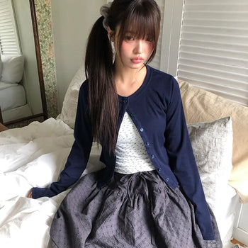 Mien Round Button Long Sleeve Cardigan
