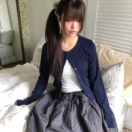 Mien Round Button Long Sleeve Cardigan