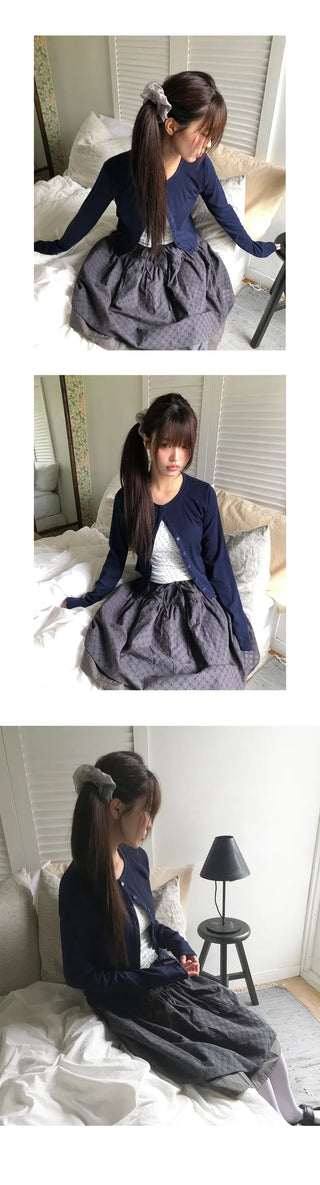 Mien Round Button Long Sleeve Cardigan
