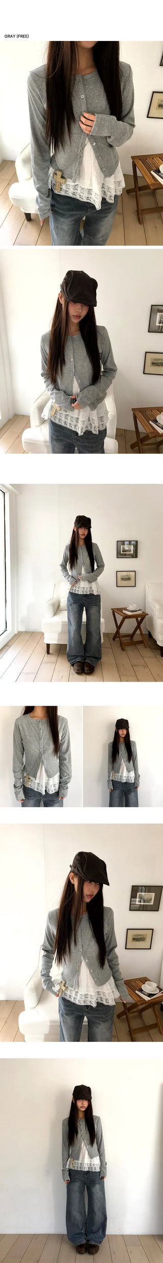 Mien Round Button Long Sleeve Cardigan