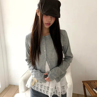 Mien Round Button Long Sleeve Cardigan