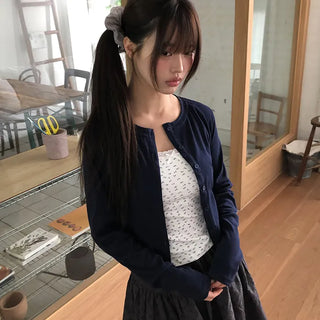 Mien Round Button Long Sleeve Cardigan