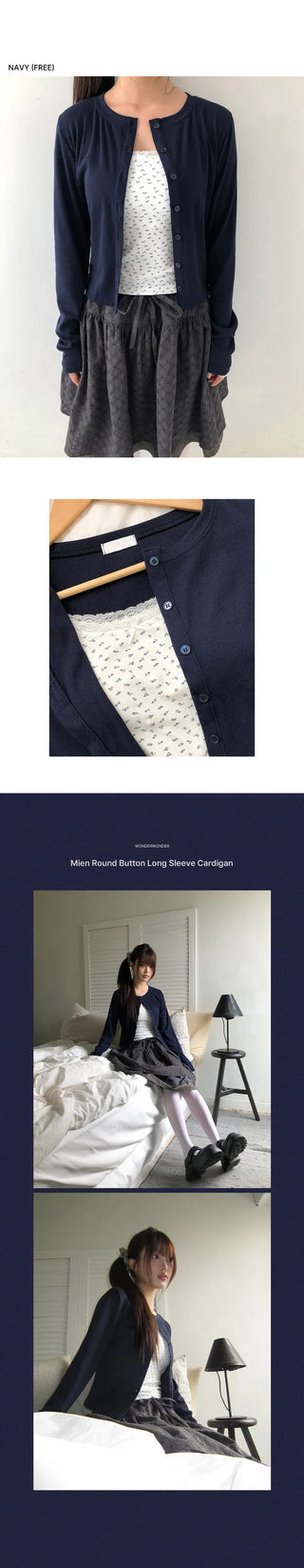 Mien Round Button Long Sleeve Cardigan