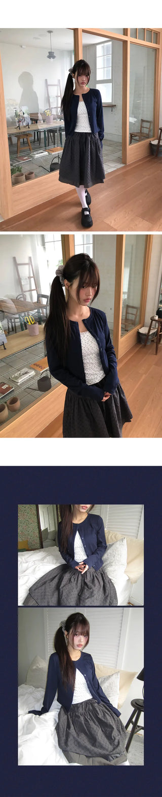 Mien Round Button Long Sleeve Cardigan