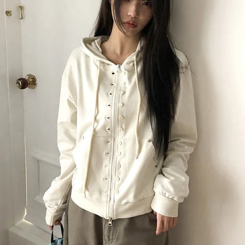 En-A Double Point Button Two-way Zip-up Hoodie