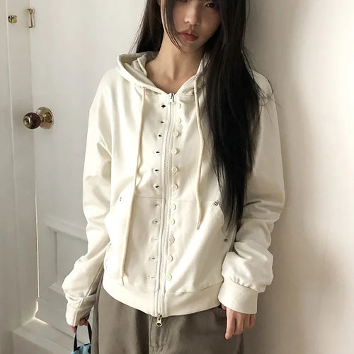 En-A Double Point Button Two-way Zip-up Hoodie
