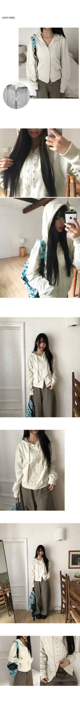 En-A Double Point Button Two-way Zip-up Hoodie
