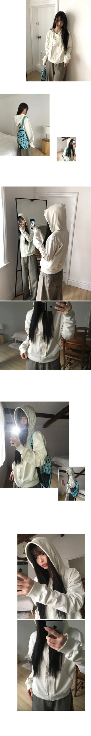 En-A Double Point Button Two-way Zip-up Hoodie