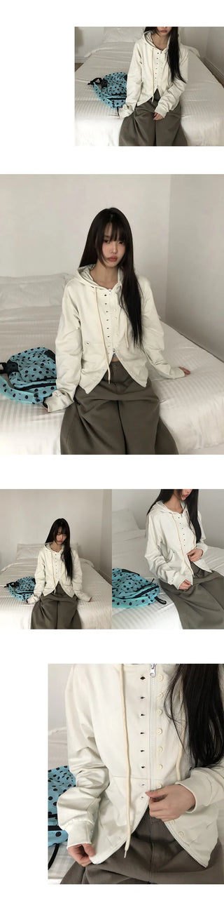 En-A Double Point Button Two-way Zip-up Hoodie