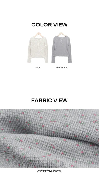 Maem Flower Waffle Henley Neck Long Sleeve T-shirt
