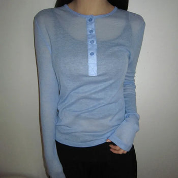 Pirun Tencel Layered Button Long Sleeve T-shirt