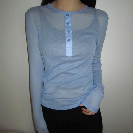 Pirun Tencel Layered Button Long Sleeve T-shirt