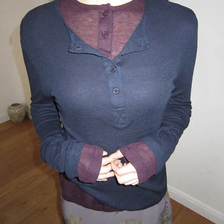 Pirun Tencel Layered Button Long Sleeve T-shirt