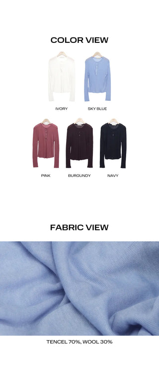 Pirun Tencel Layered Button Long Sleeve T-shirt