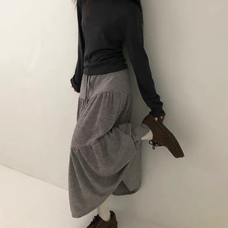 Buren Heathered Long Flare Skirt