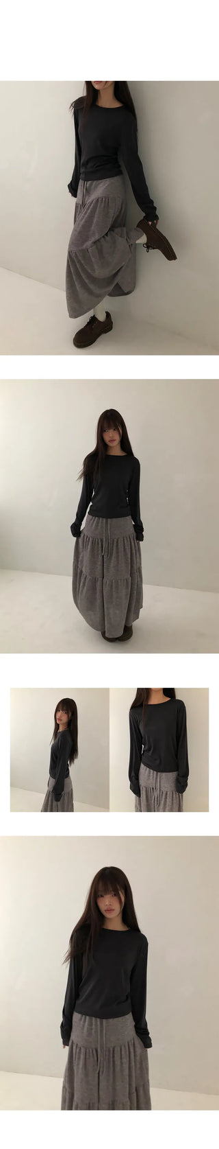 Buren Heathered Long Flare Skirt