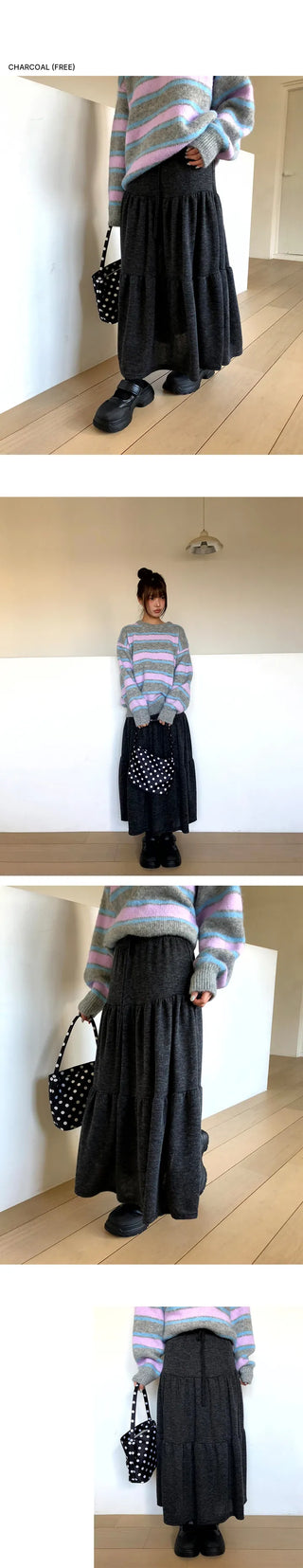 Buren Heathered Long Flare Skirt