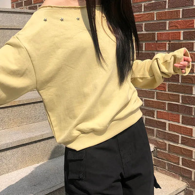 Tempu Star Studded Sleeve Shirred Off-Shoulder Sweatshirt