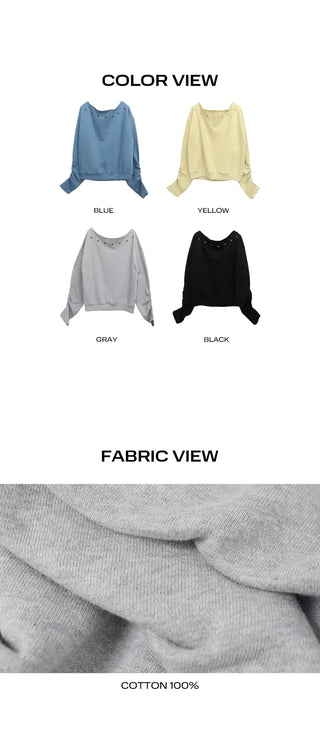 Tempu Star Studded Sleeve Shirred Off-Shoulder Sweatshirt