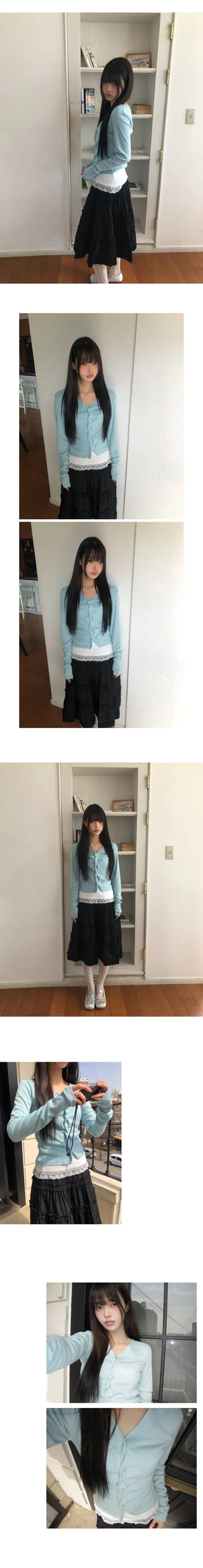 Duhi Twisted Button Long Sleeve Cardigan