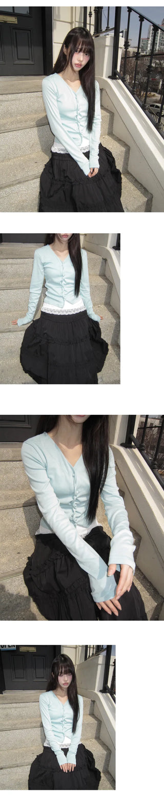 Duhi Twisted Button Long Sleeve Cardigan