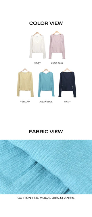 Lasom V-neck Slim Long Sleeve T-shirt